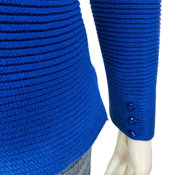 Talbots Womens Pullover Sweater Cable Knit Blue Button Detail Size M - Picture 6 of 12